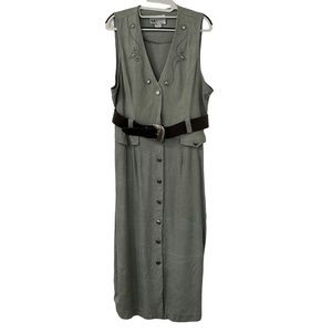 S.L Petites Women’s Vintage Sage‎ Western Coastal Retro Button Up Midi Dress 14